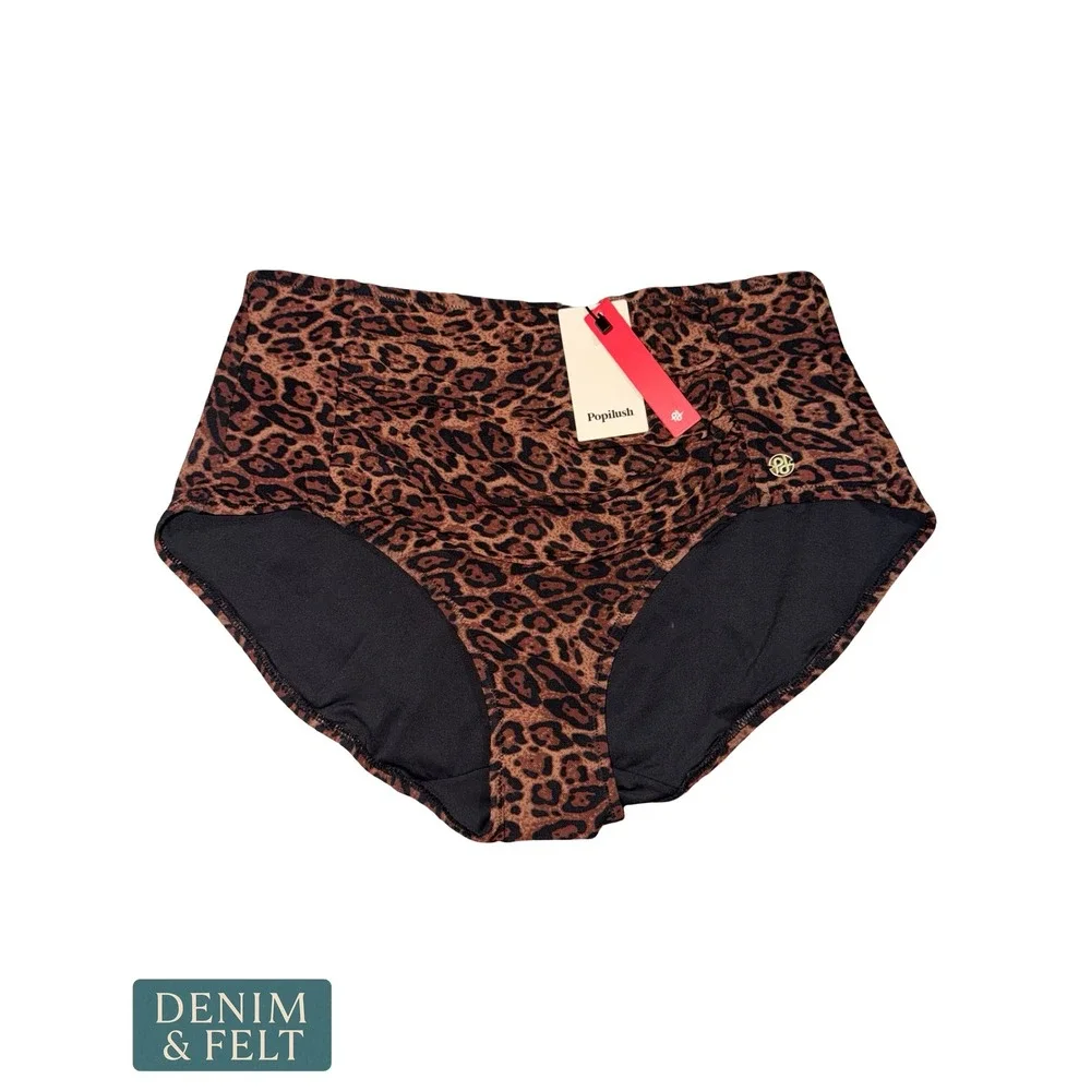 NEW Popilush Shapewear Ruched Tummy Control Bikini Brief Leopard Print XL